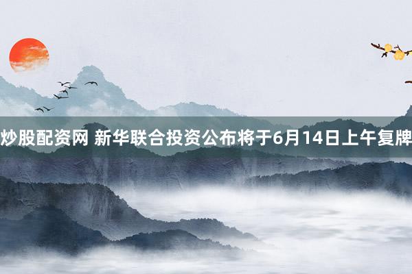 炒股配资网 新华联合投资公布将于6月14日上午复牌